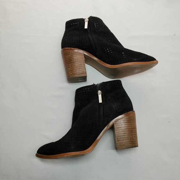 1 State Black Ankle Boots Block Heel Suede Size 7 - Picture 3 of 7